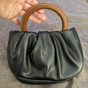 Black Handbag with Wooden Handle